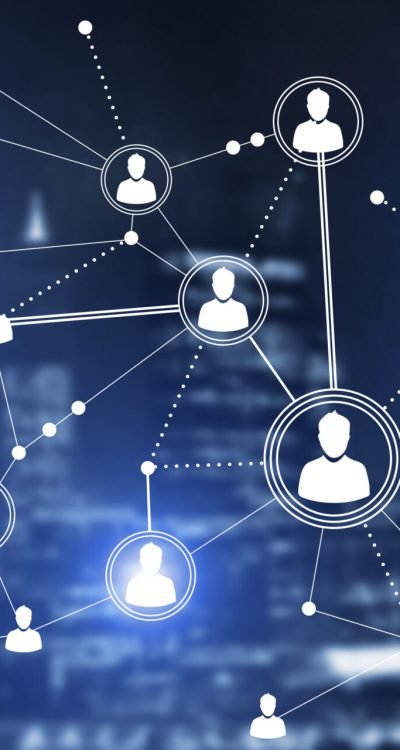 Background conceptual image with social connection lines on dark backdrop