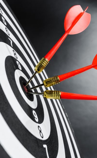 Success hitting target, aim goal achievement concept